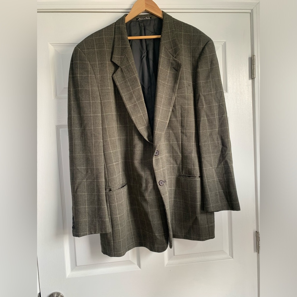 Giorgio Armani "MANI" Beige Windowpane Pure Virgin Wool Blazer - 46.0L (Italy)